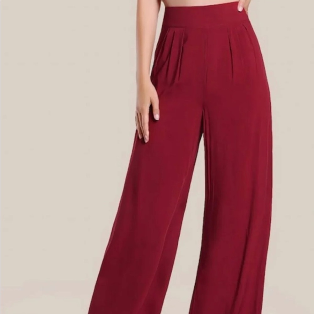 Burgundy Box Pleat Detail Palazzo Pants - Small